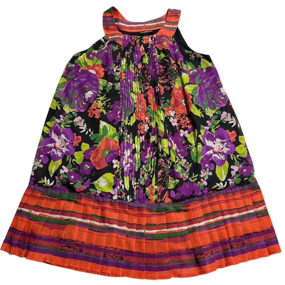 NWT Lane Bryant Swing Dress Tank Sleeveless Floral Pleated Plus Size 16 Orange